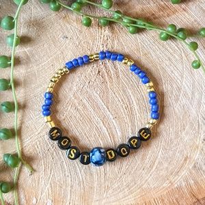 Most Dope | Mac Miller | Beaded Bracelet | Blue & Gold Seed Beads | Stretch Fit